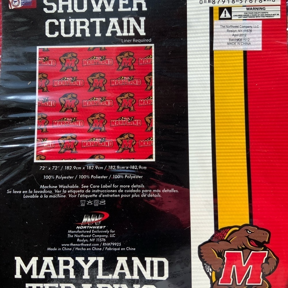 University of Maryland Terrapin Fabric Shower Curtain 72’ x 72” Red Multicolor - Picture 3 of 7